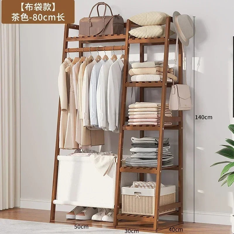 Wooden Floor-standing Wardrobes Storage Locker Home Bedroom Furniture Coat Rack Clothes Organizer with Drawer Modern