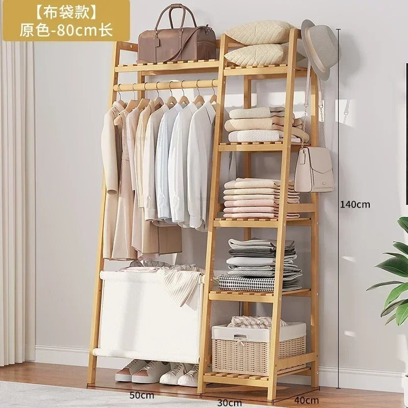 Wooden Floor-standing Wardrobes Storage Locker Home Bedroom Furniture Coat Rack Clothes Organizer with Drawer Modern