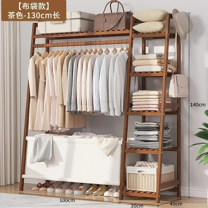 Wooden Floor-standing Wardrobes Storage Locker Home Bedroom Furniture Coat Rack Clothes Organizer with Drawer Modern